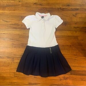Girls US Polo Assn. Navy Blue & White School Uniform Dress w/ Pleated Skirt